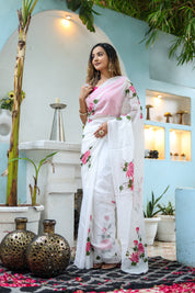 Pure Grace Handpainted Saree (Organza white handpainted saree)