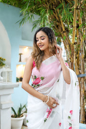Pure Grace Handpainted Saree (Organza white handpainted saree)