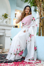 Pure Grace Handpainted Saree (Organza white handpainted saree)