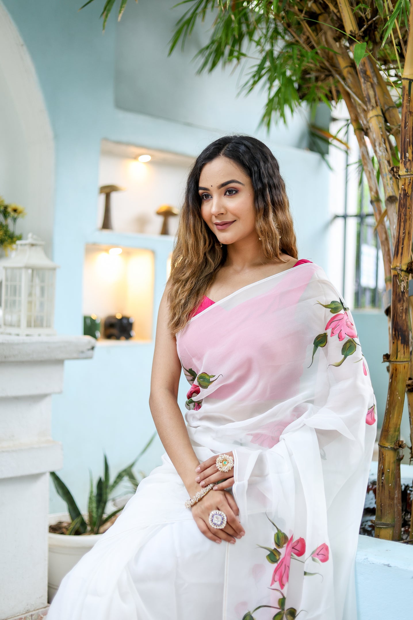 Pure Grace Handpainted Saree (Organza white handpainted saree)