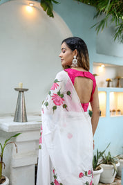 Pure Grace Handpainted Saree (Organza white handpainted saree)
