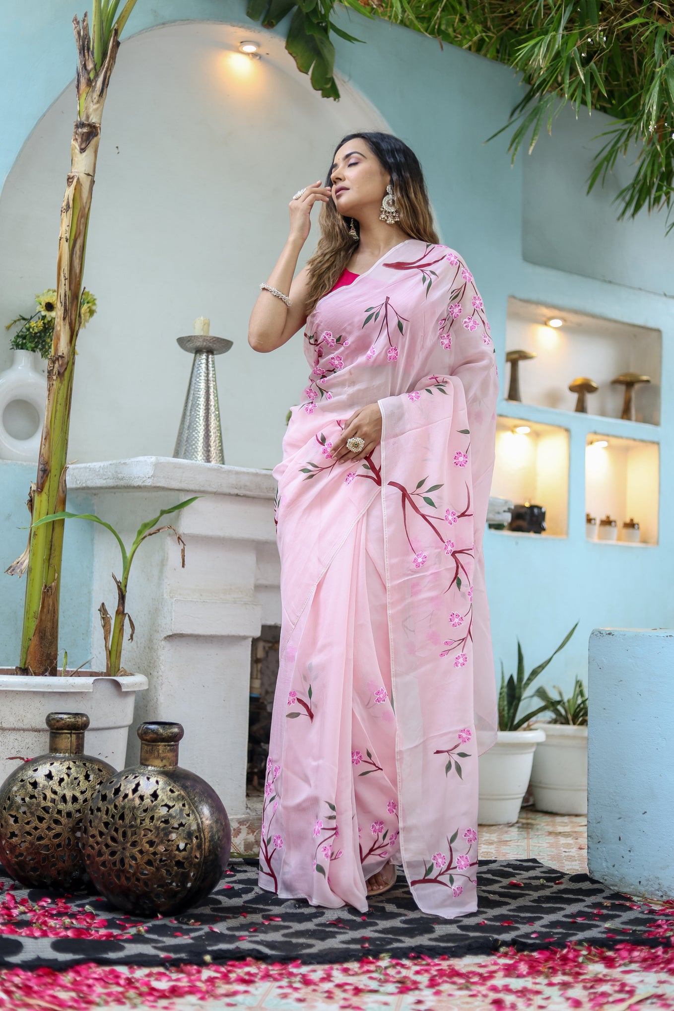 Cherry Blossom (Handpainted Organza Saree)