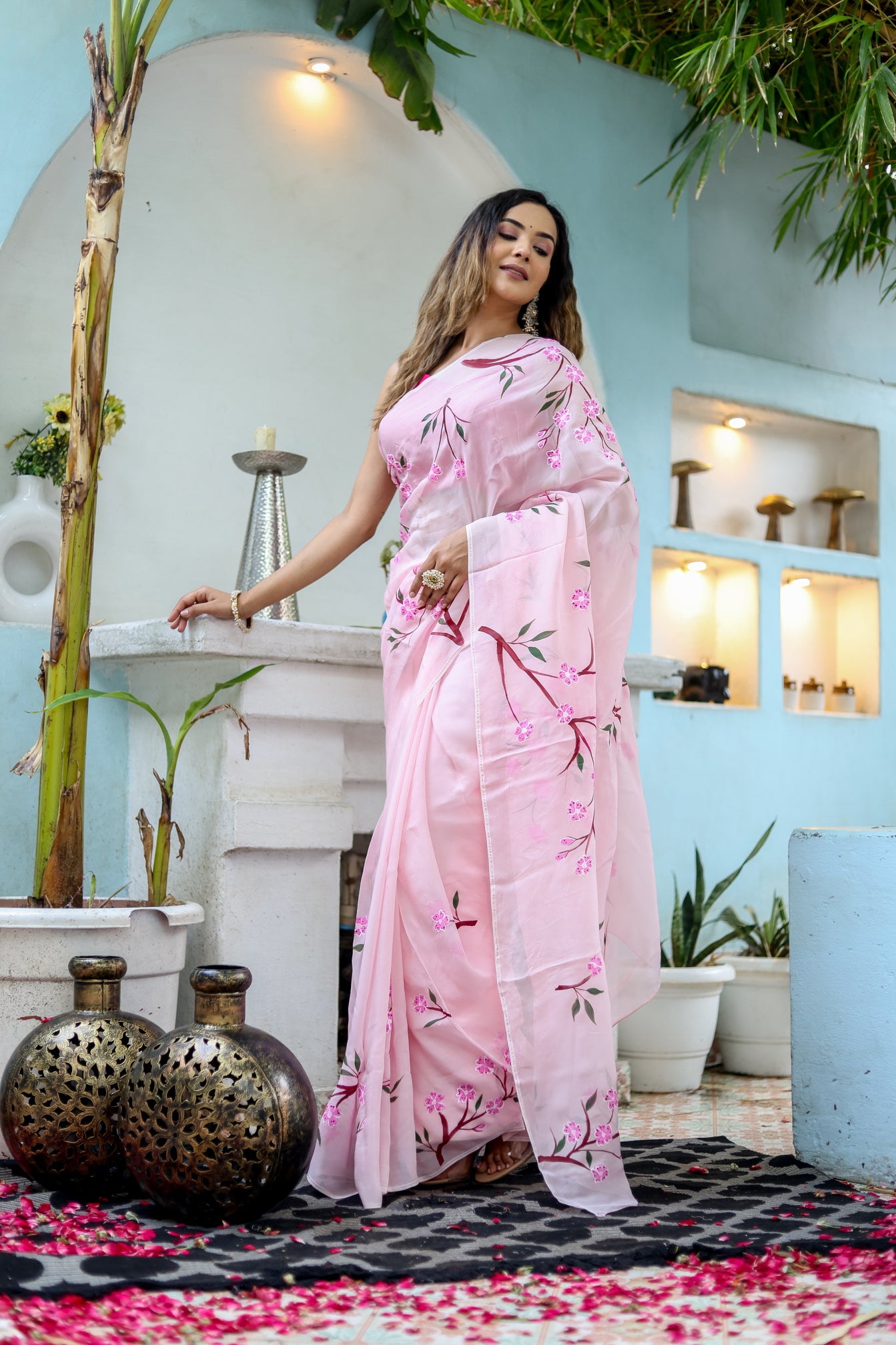 Cherry Blossom (Handpainted Organza Saree)