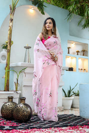 Cherry Blossom (Handpainted Organza Saree)