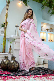 Cherry Blossom (Handpainted Organza Saree)