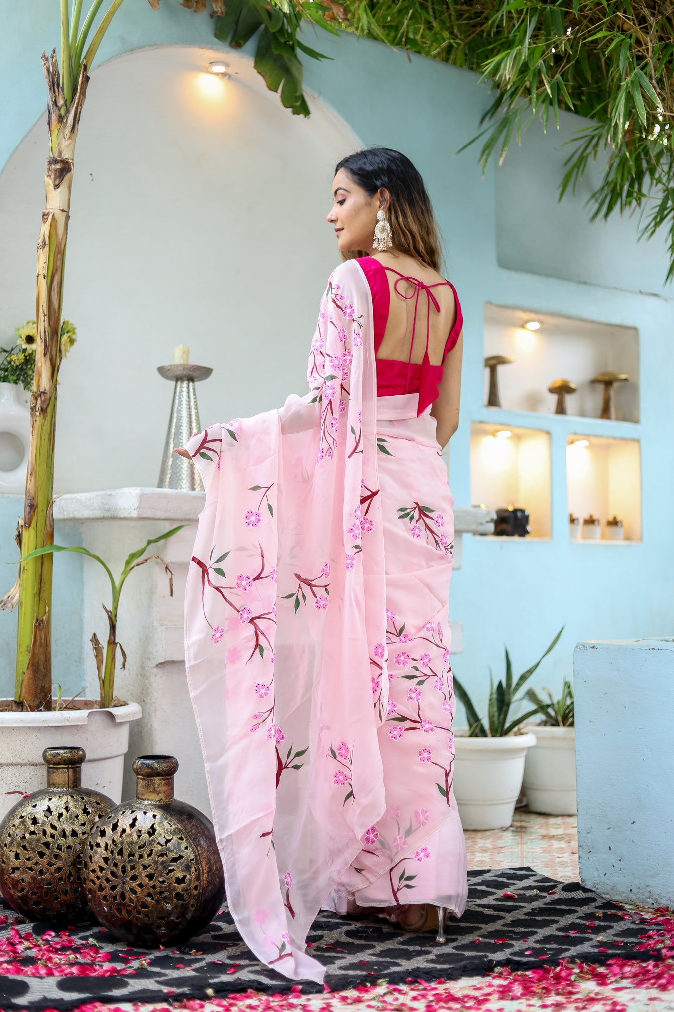 Cherry Blossom (Handpainted Organza Saree)