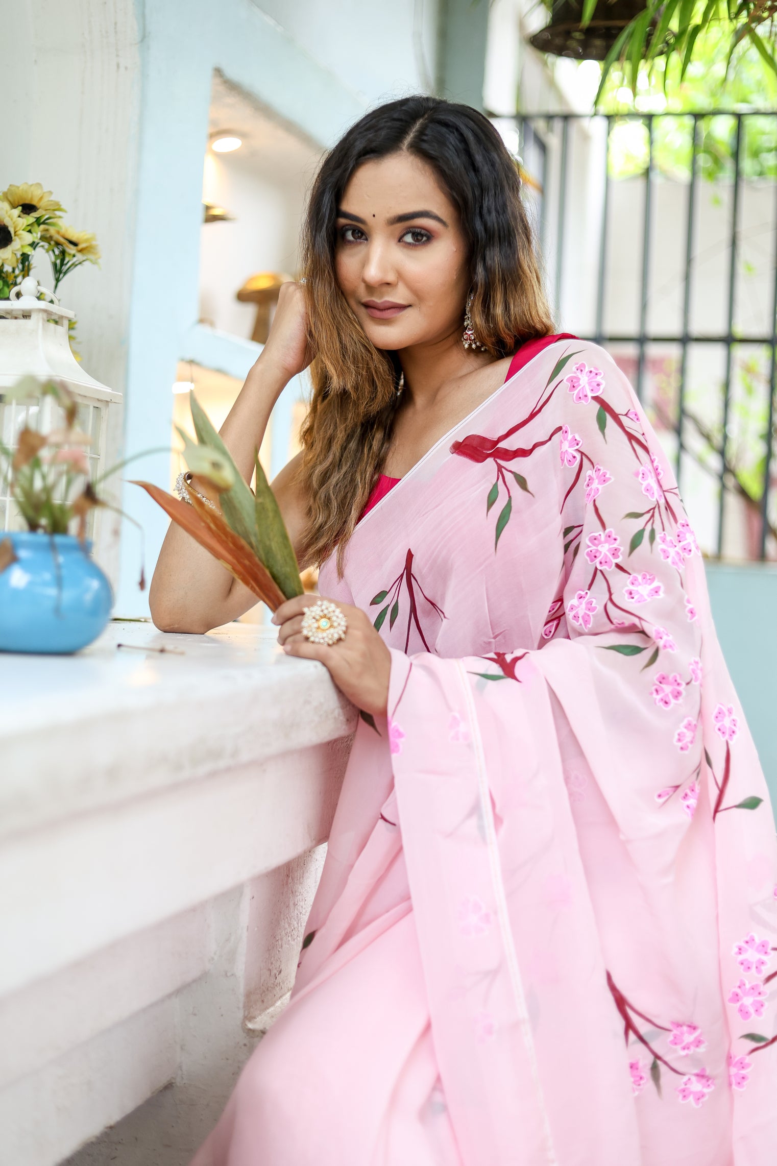 Cherry Blossom (Handpainted Organza Saree)