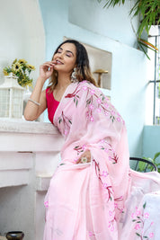 Cherry Blossom (Handpainted Organza Saree)