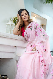 Cherry Blossom (Handpainted Organza Saree)