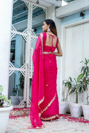Regal Rose (Rani Chiffon Gotawork Saree)