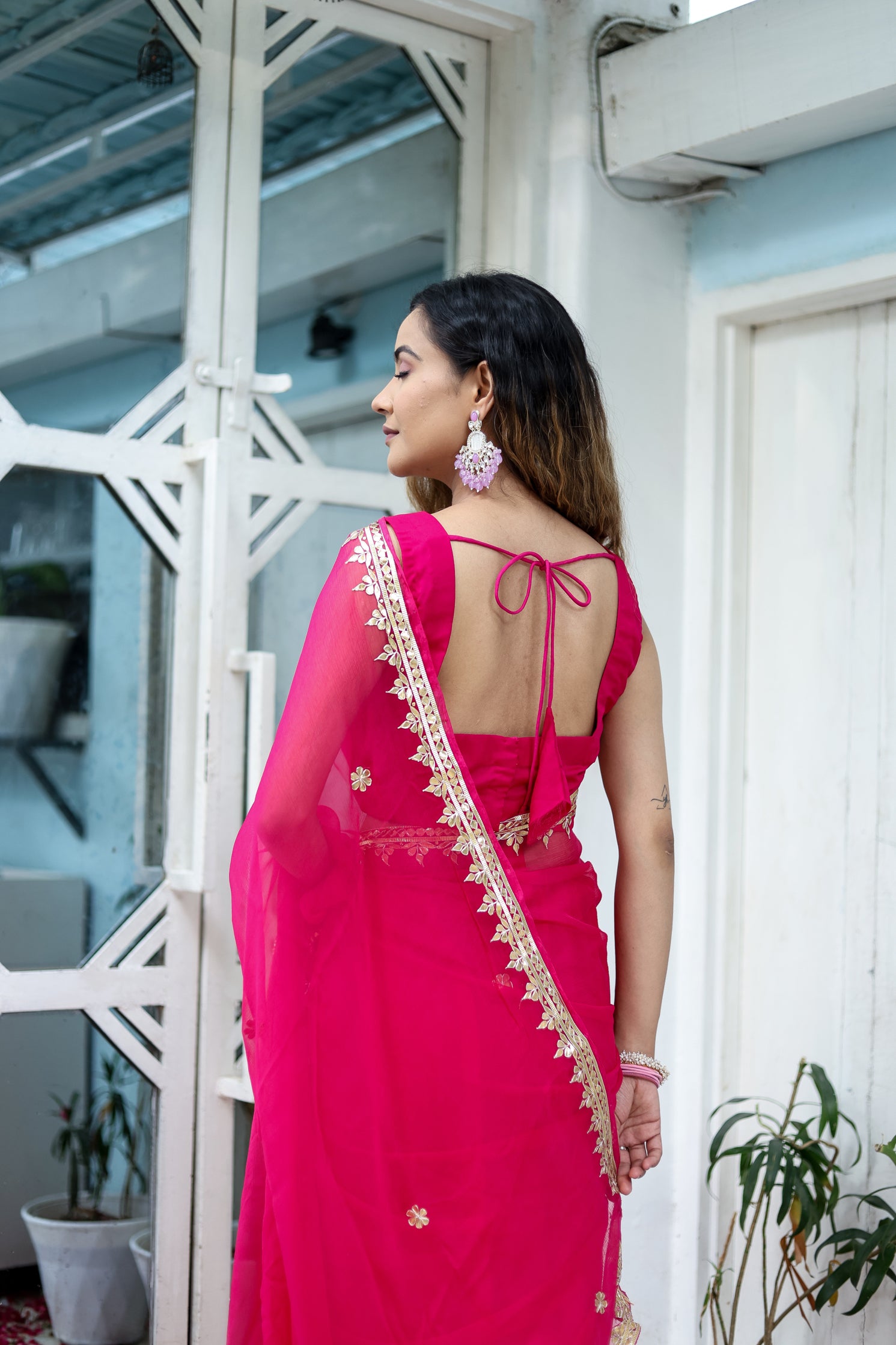 Regal Rose (Rani Chiffon Gotawork Saree)