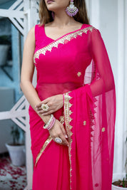 Regal Rose (Rani Chiffon Gotawork Saree)