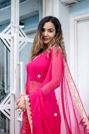 Regal Rose (Rani Chiffon Gotawork Saree)