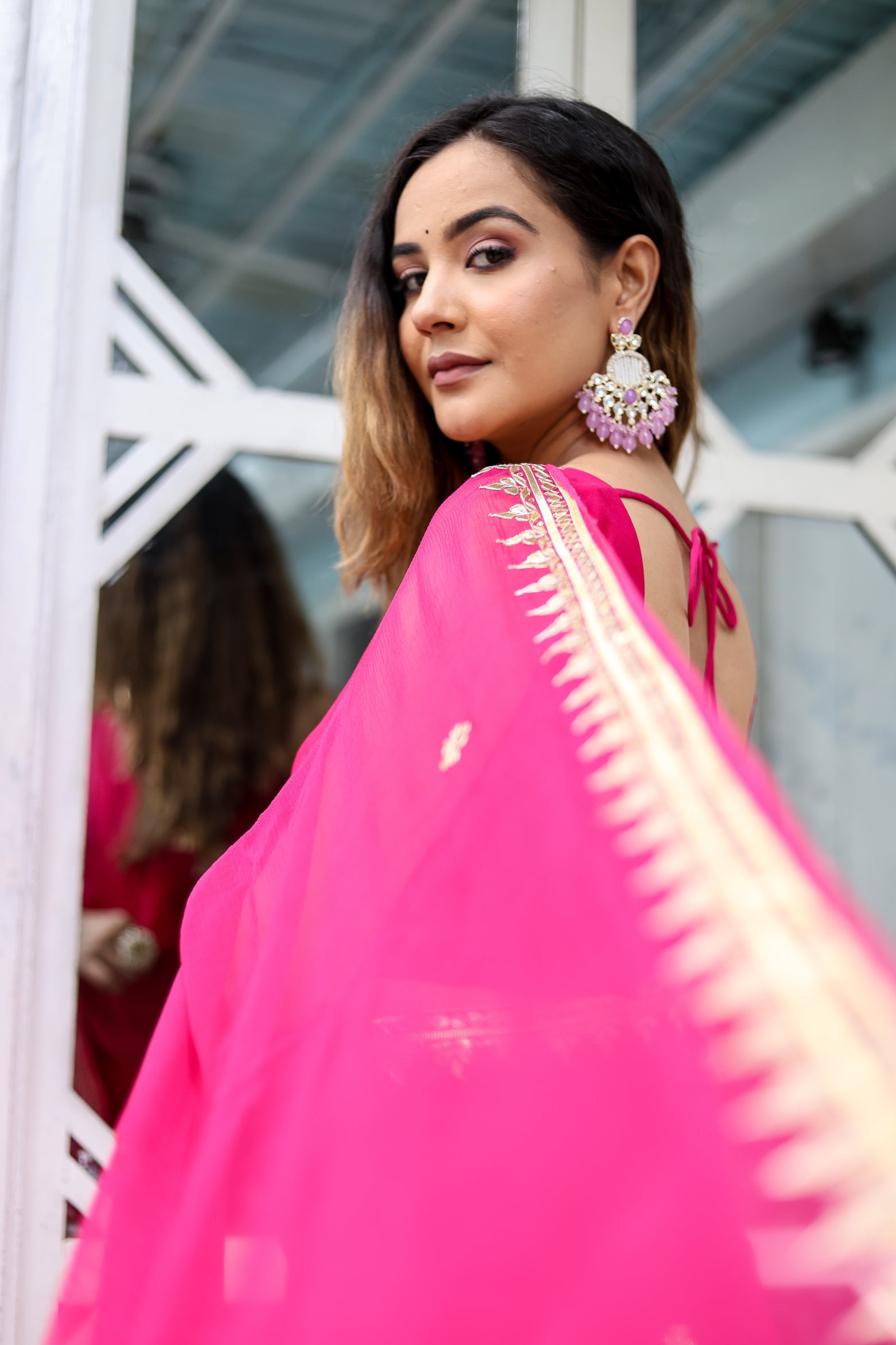Regal Rose (Rani Chiffon Gotawork Saree)