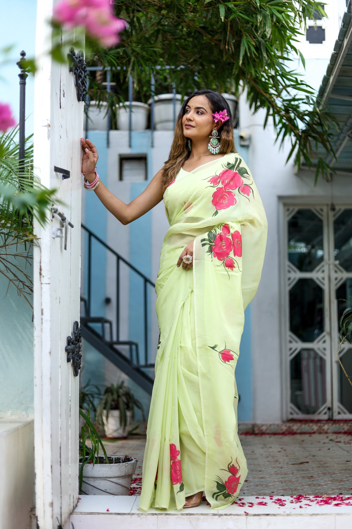 Ethereal Brushstrokes (Handpainted Organza Saree)