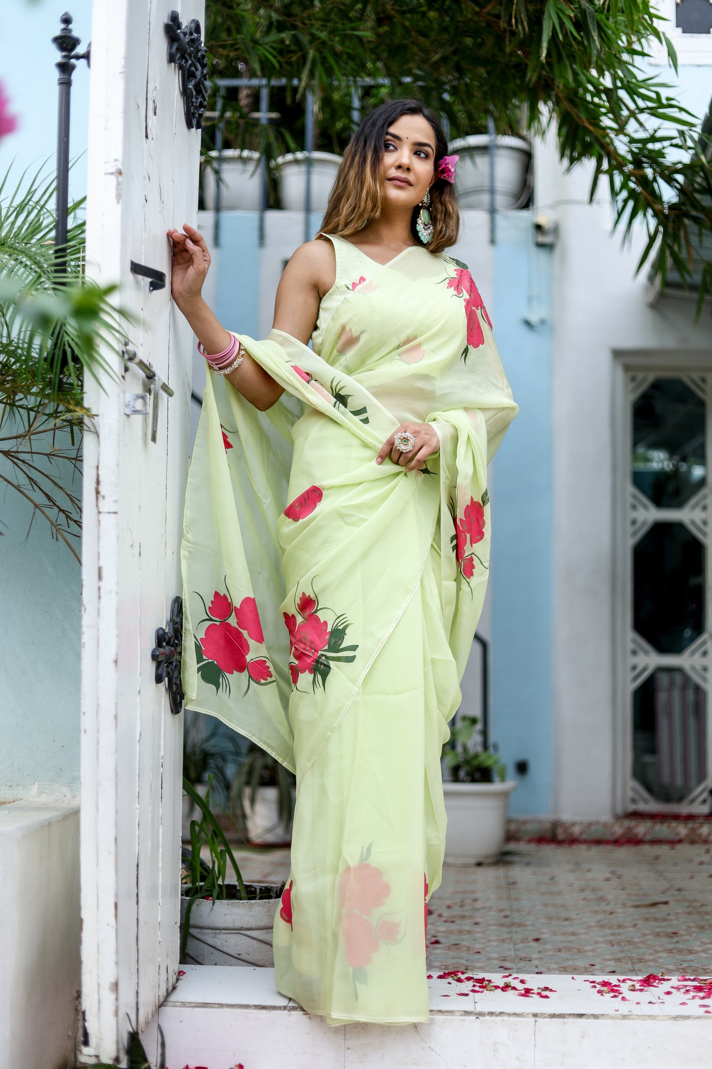 Ethereal Brushstrokes (Handpainted Organza Saree)