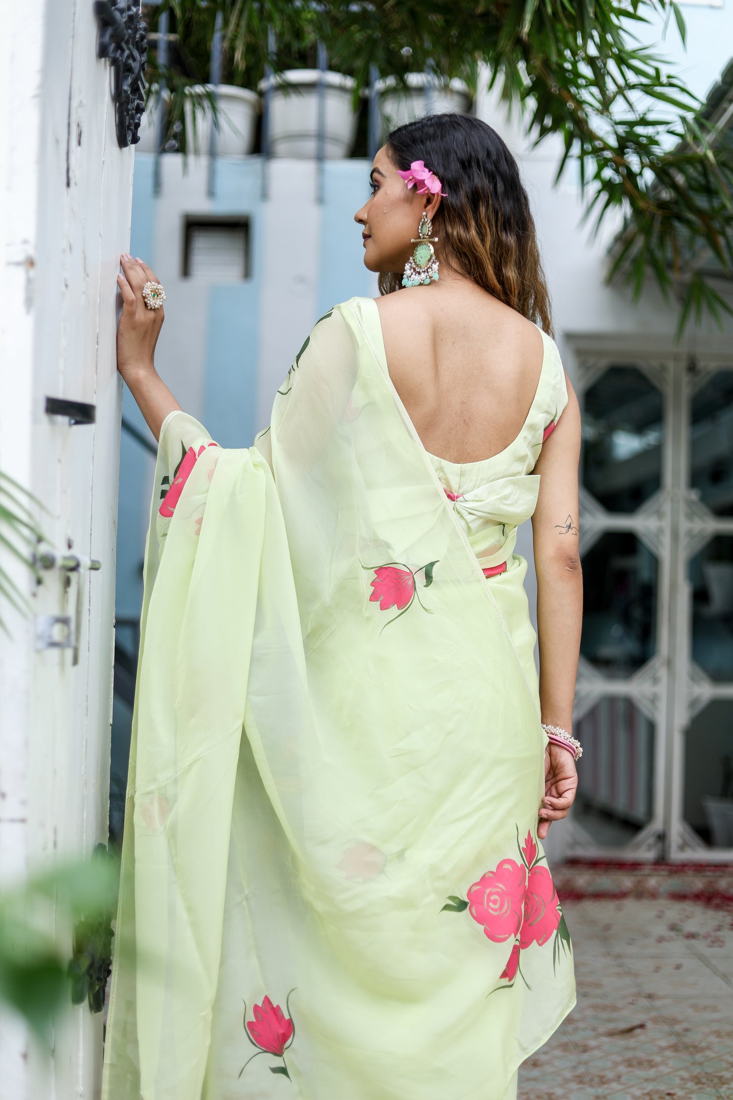 Ethereal Brushstrokes (Handpainted Organza Saree)