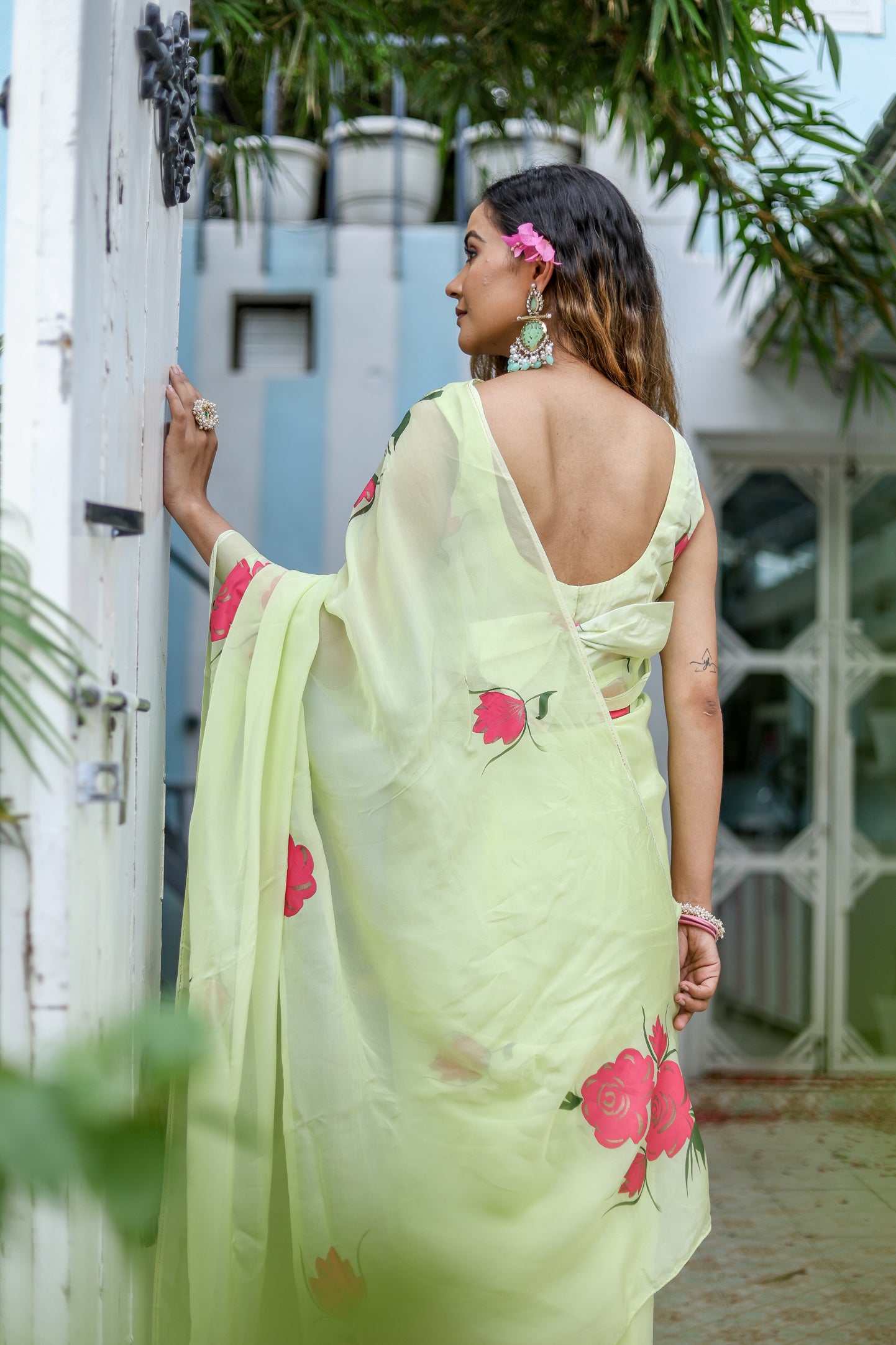 Ethereal Brushstrokes (Handpainted Organza Saree)