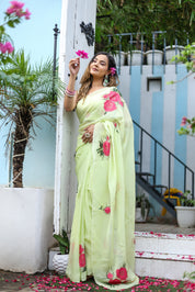 Ethereal Brushstrokes (Handpainted Organza Saree)