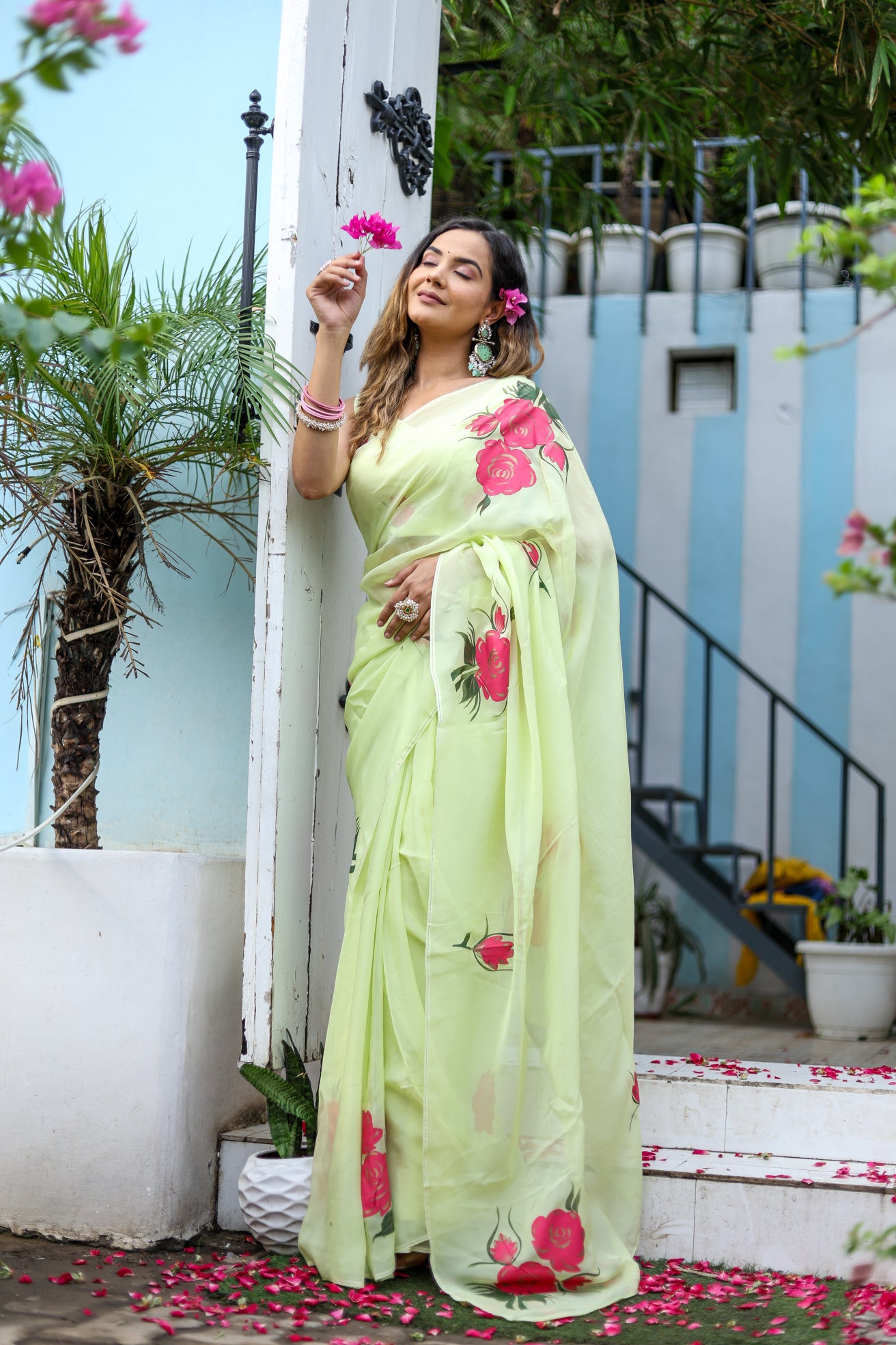 Ethereal Brushstrokes (Handpainted Organza Saree)