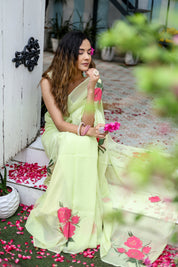 Ethereal Brushstrokes (Handpainted Organza Saree)