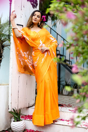 Saffron Sunset  (Handpainted Chiffon Saree - Orange)