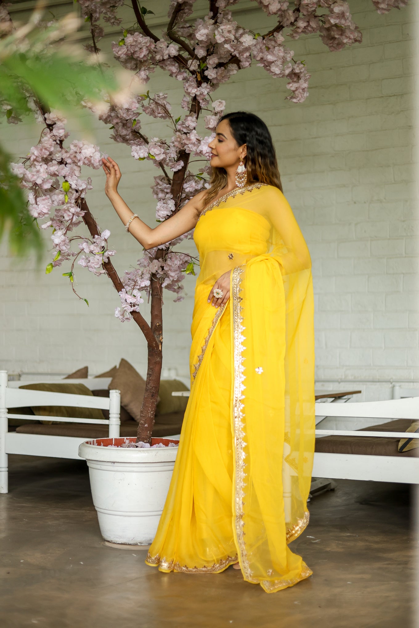Citrine Charm (Yellow Chiffon Gotawork Saree)
