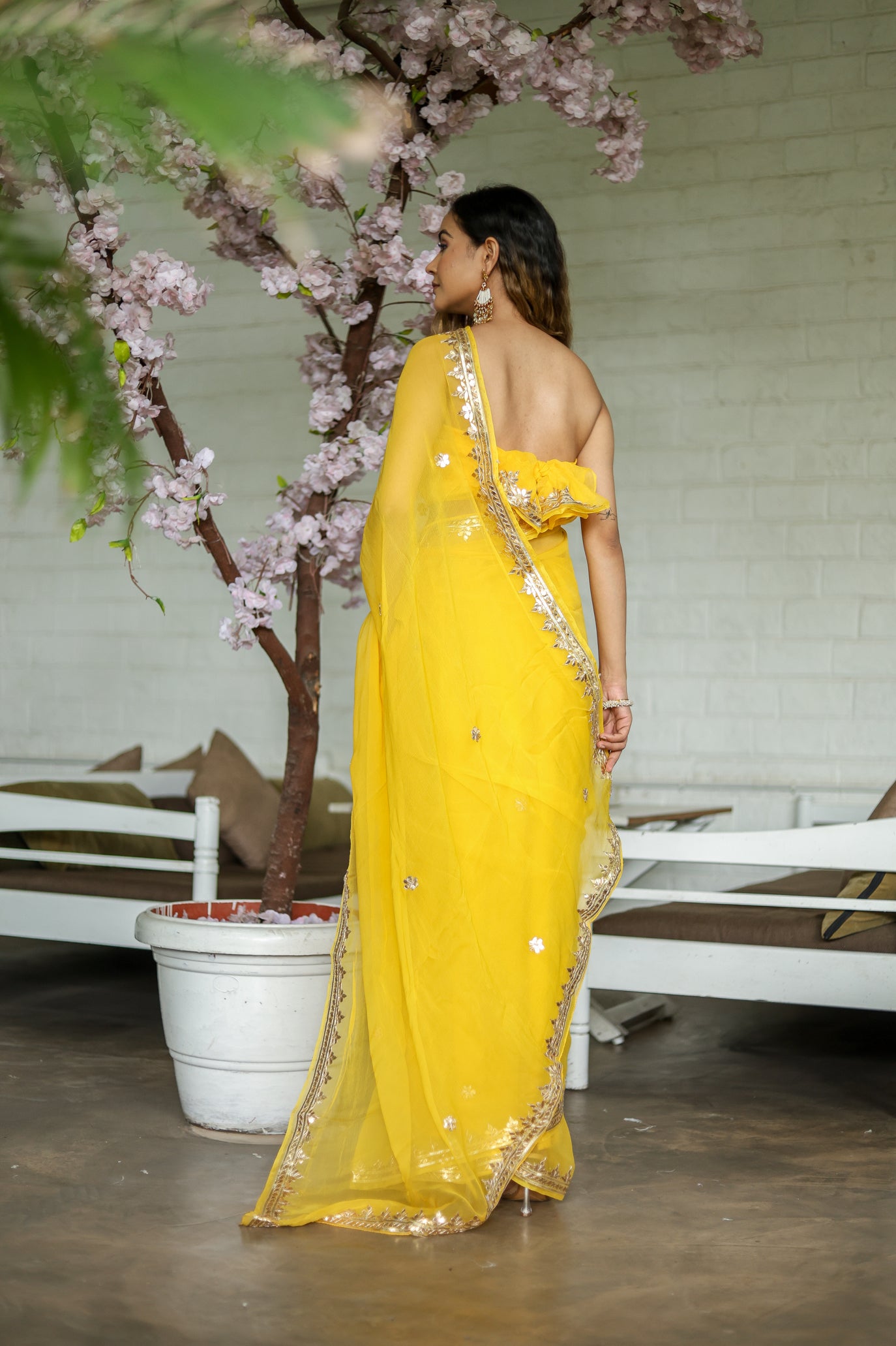 Citrine Charm (Yellow Chiffon Gotawork Saree)