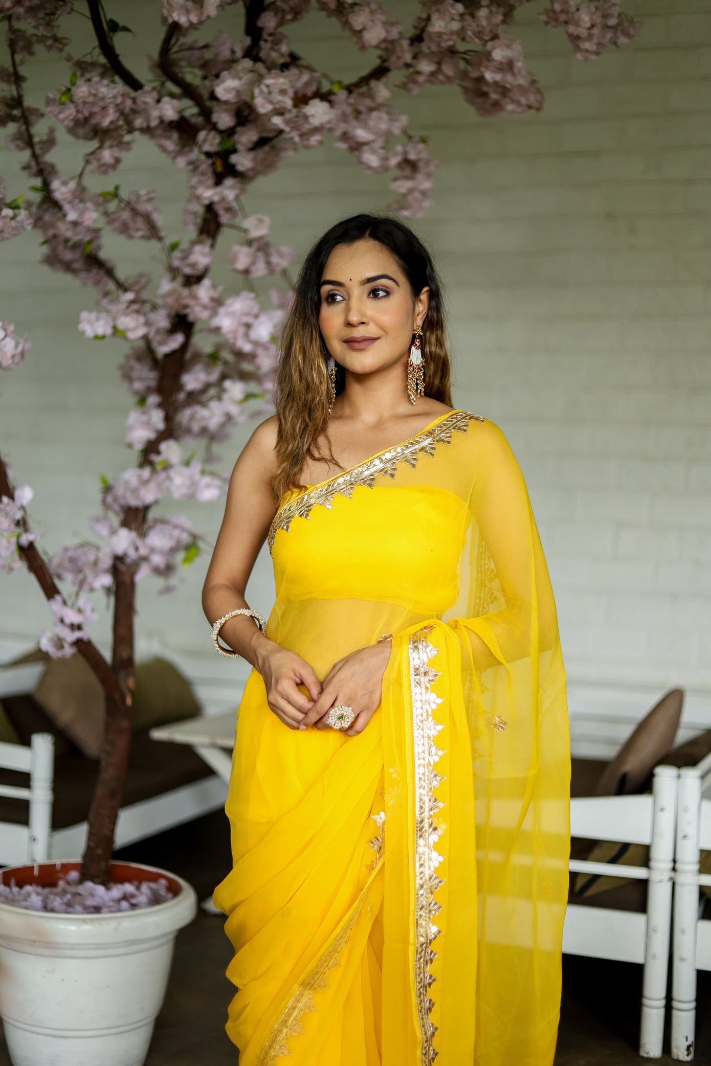 Citrine Charm (Yellow Chiffon Gotawork Saree)