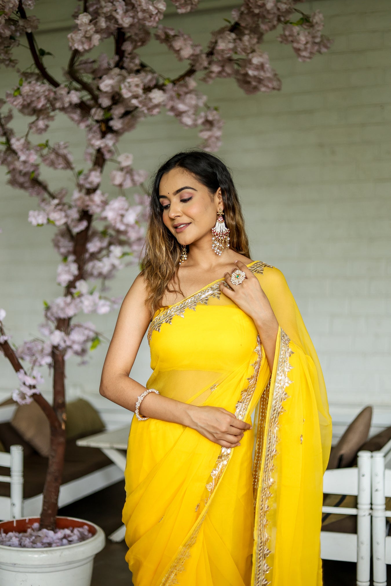 Citrine Charm (Yellow Chiffon Gotawork Saree)