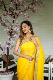 Citrine Charm (Yellow Chiffon Gotawork Saree)