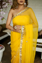 Citrine Charm (Yellow Chiffon Gotawork Saree)