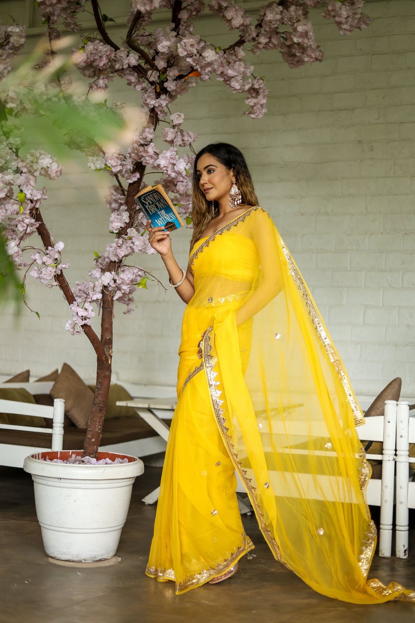 Citrine Charm (Yellow Chiffon Gotawork Saree)