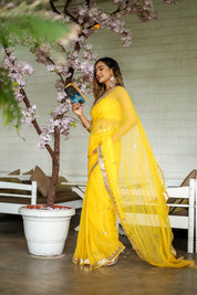 Citrine Charm (Yellow Chiffon Gotawork Saree)