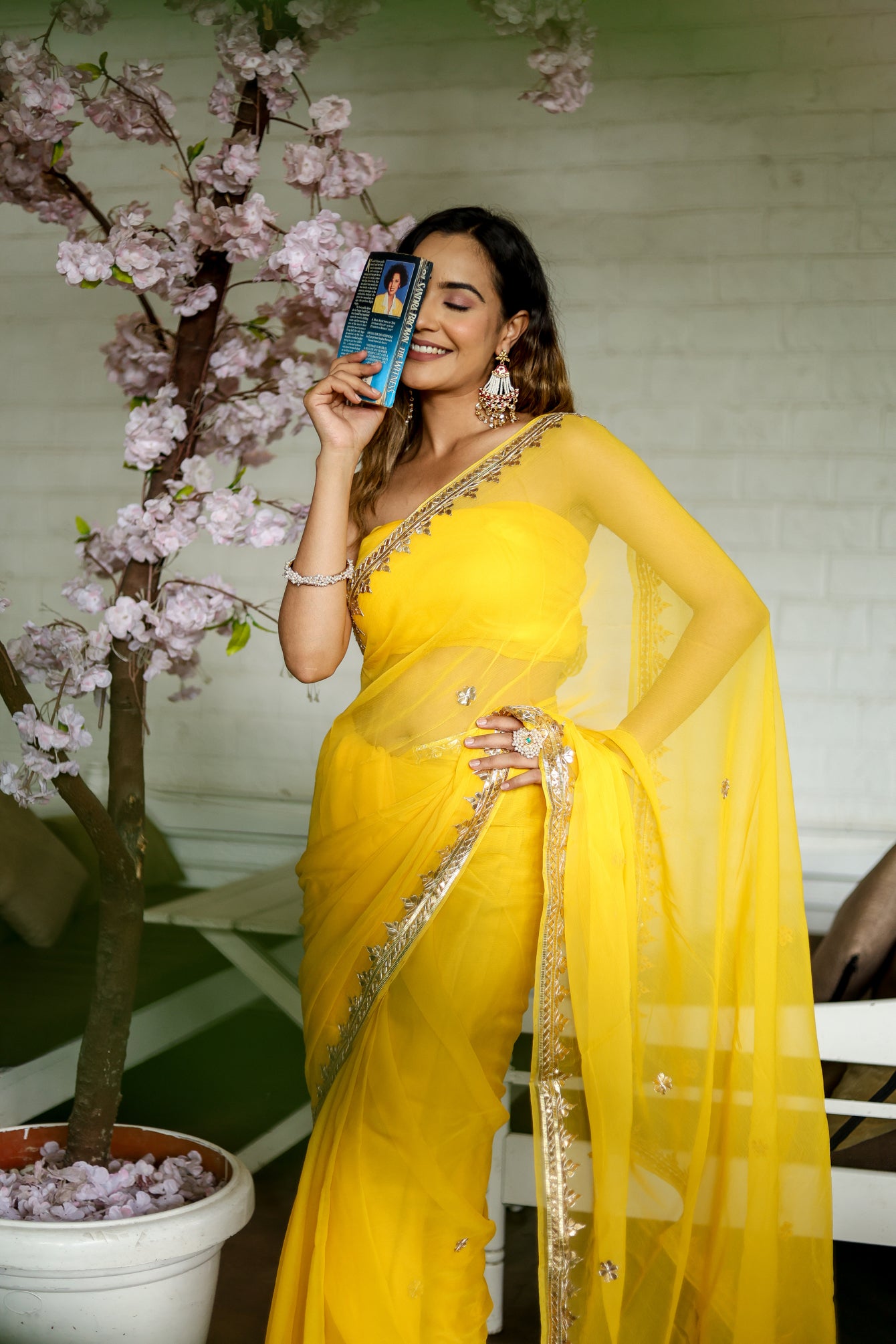 Citrine Charm (Yellow Chiffon Gotawork Saree)