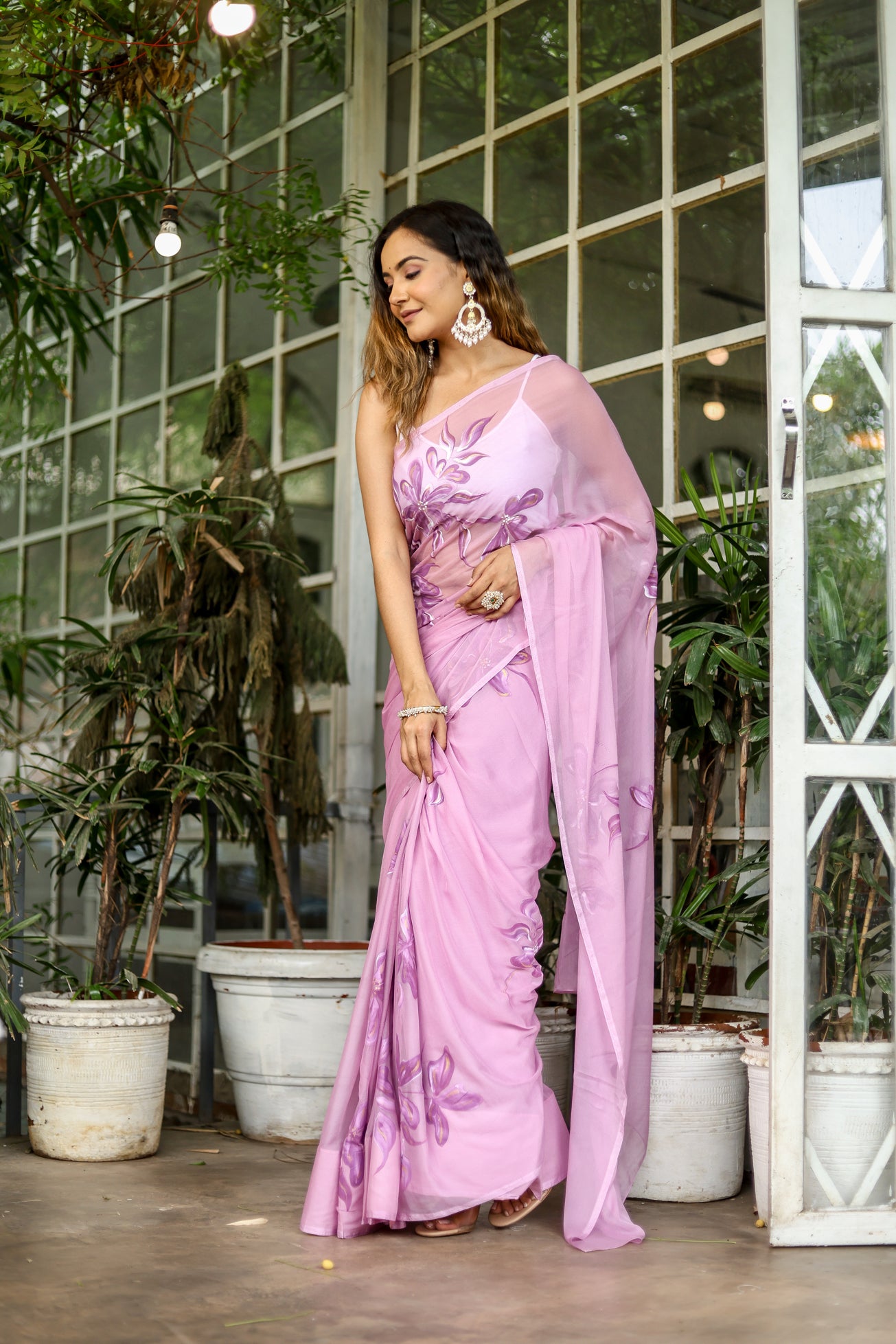 Painted Serenity (Handpainted Chiffon Saree)