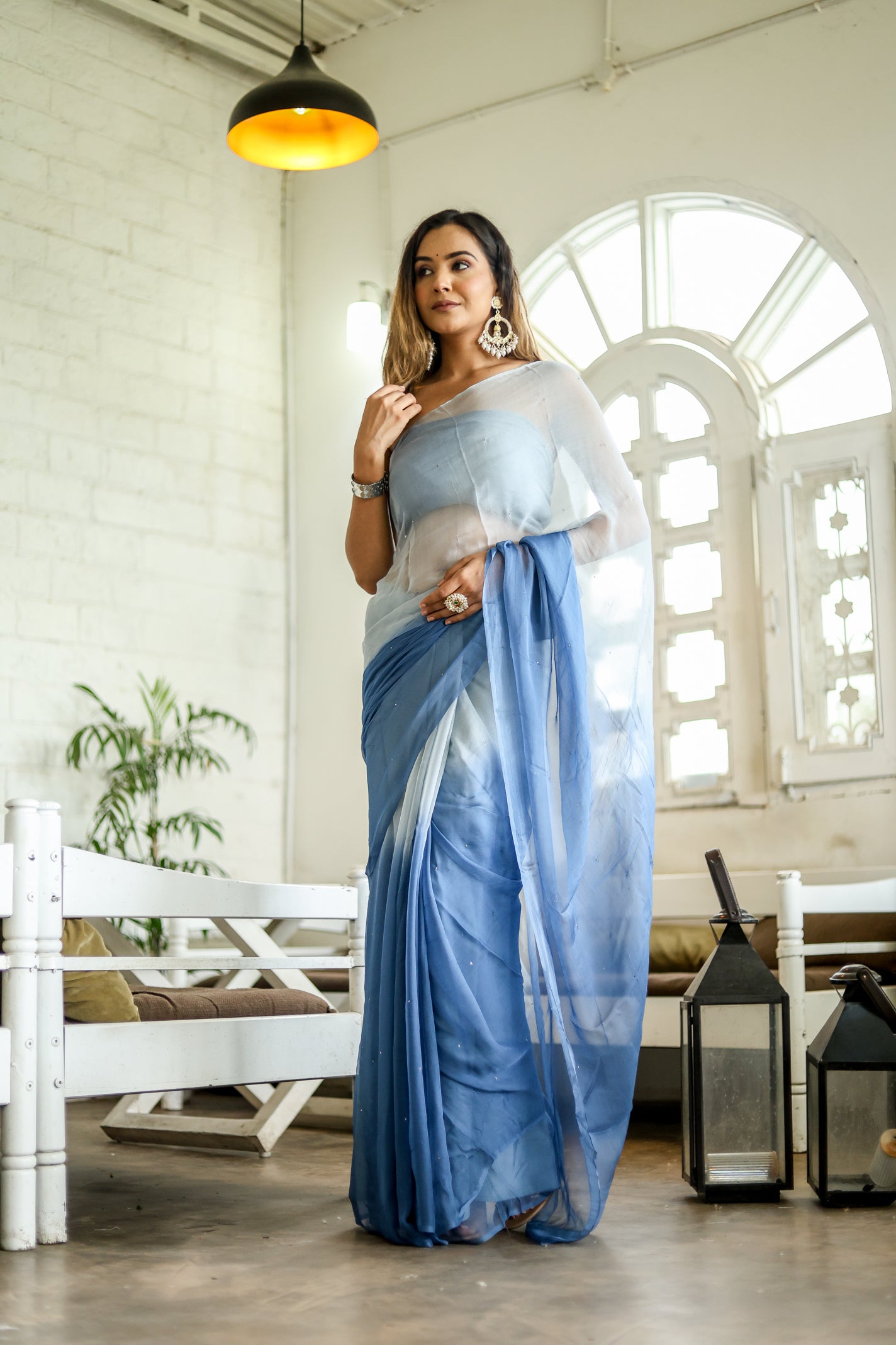 Ocean Whispers (Hand Embroidered Chiffon Saree)