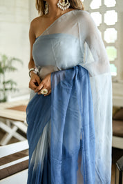 Ocean Whispers (Hand Embroidered Chiffon Saree)