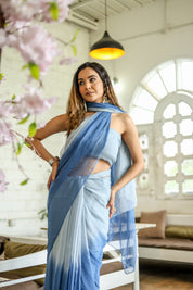 Ocean Whispers (Hand Embroidered Chiffon Saree)