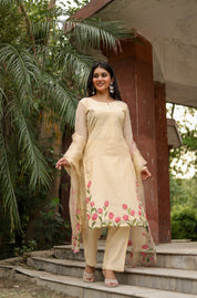 Tulip Whisper(Pure Mal Chanderi Handpainted Kurta Set with Organza Dupatta)