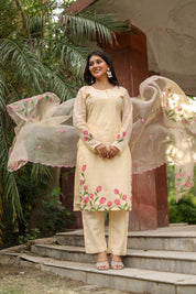 Tulip Whisper(Pure Mal Chanderi Handpainted Kurta Set with Organza Dupatta)