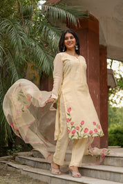 Tulip Whisper(Pure Mal Chanderi Handpainted Kurta Set with Organza Dupatta)