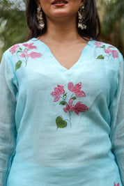 Bougainvillea Bliss (Pure Mal Chanderi Handpainted Kurta Set with Organza Dupatta)