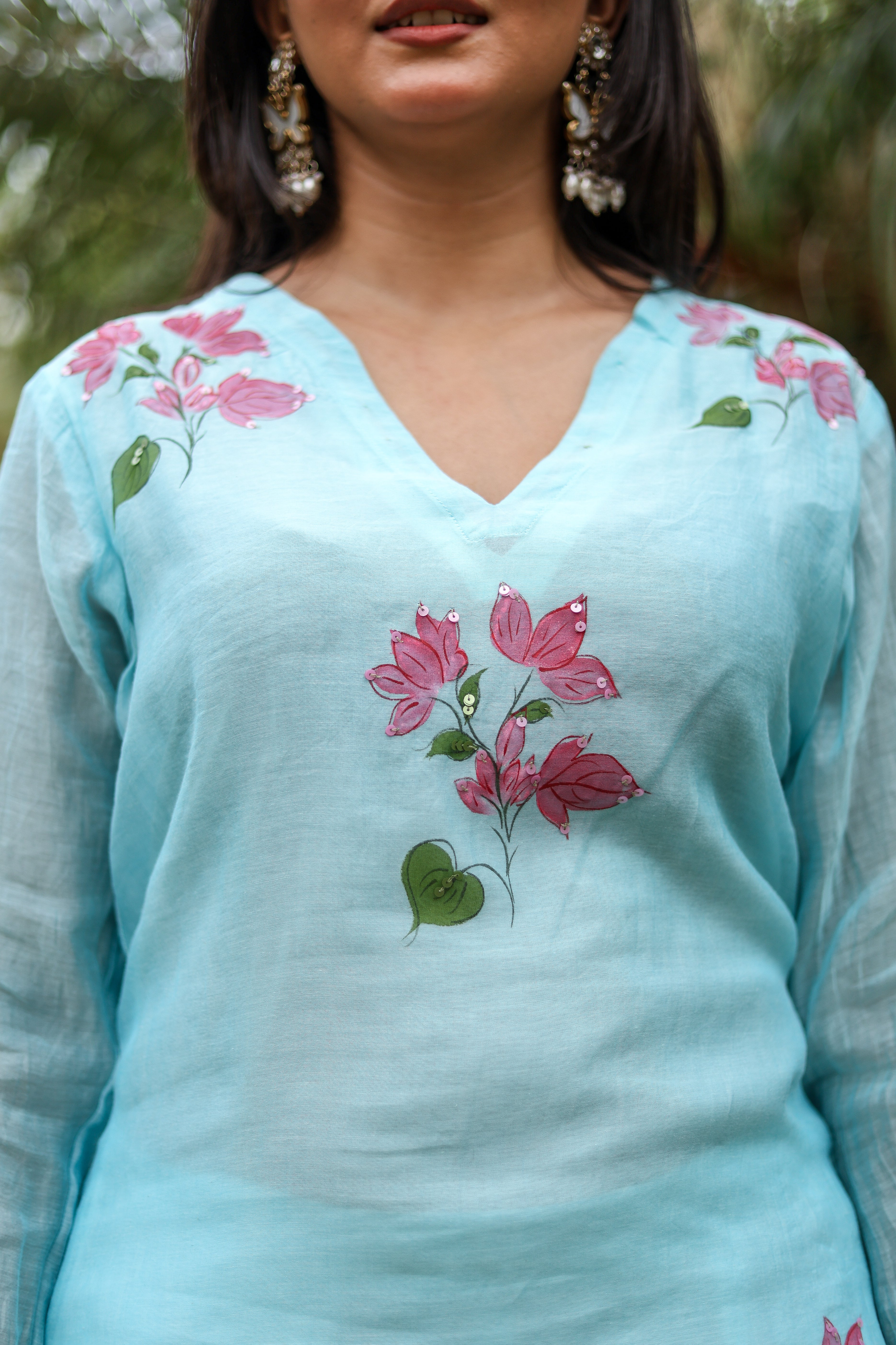 Bougainvillea Bliss (Pure Mal Chanderi Handpainted Kurta Set with Organza Dupatta)