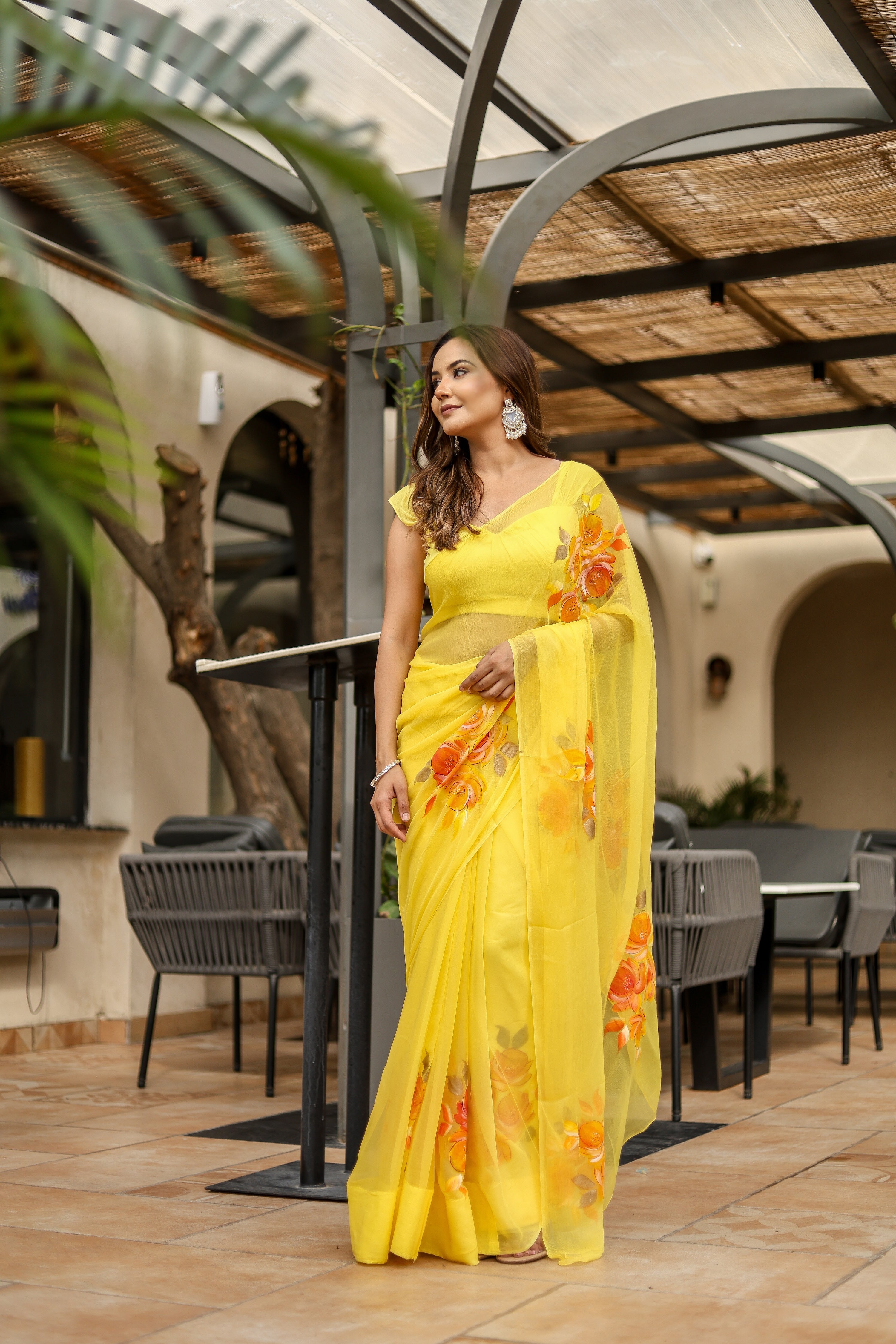 Golden Flare (Handpainted yellow pure viscose chiffon saree)