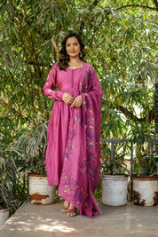 Mulberry Élan (Handpainted pure mul chanderi Anarkali)