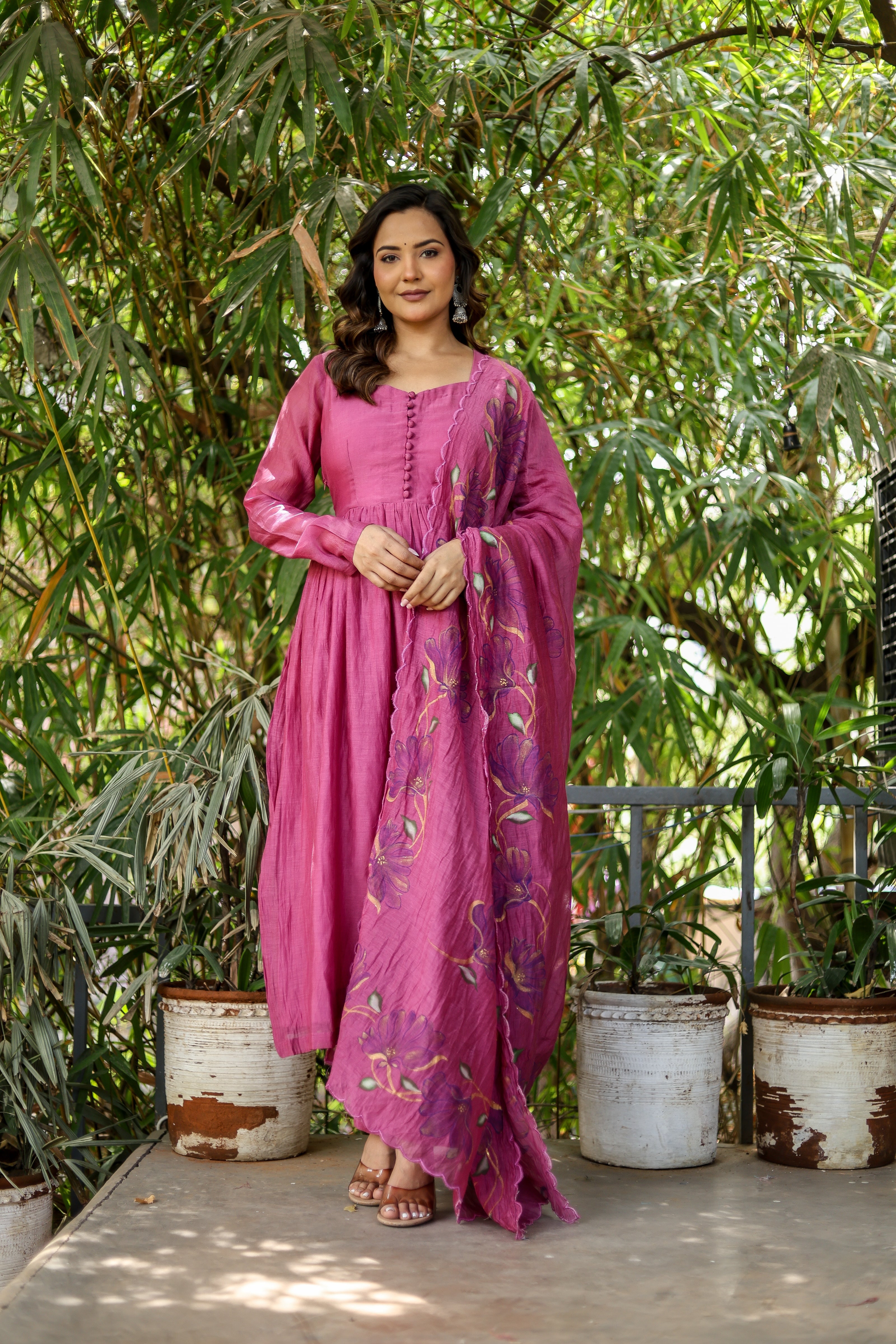 Mulberry Élan (Handpainted pure mul chanderi Anarkali)