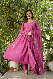 Mulberry Élan (Handpainted pure mul chanderi Anarkali)