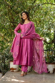 Mulberry Élan (Handpainted pure mul chanderi Anarkali)