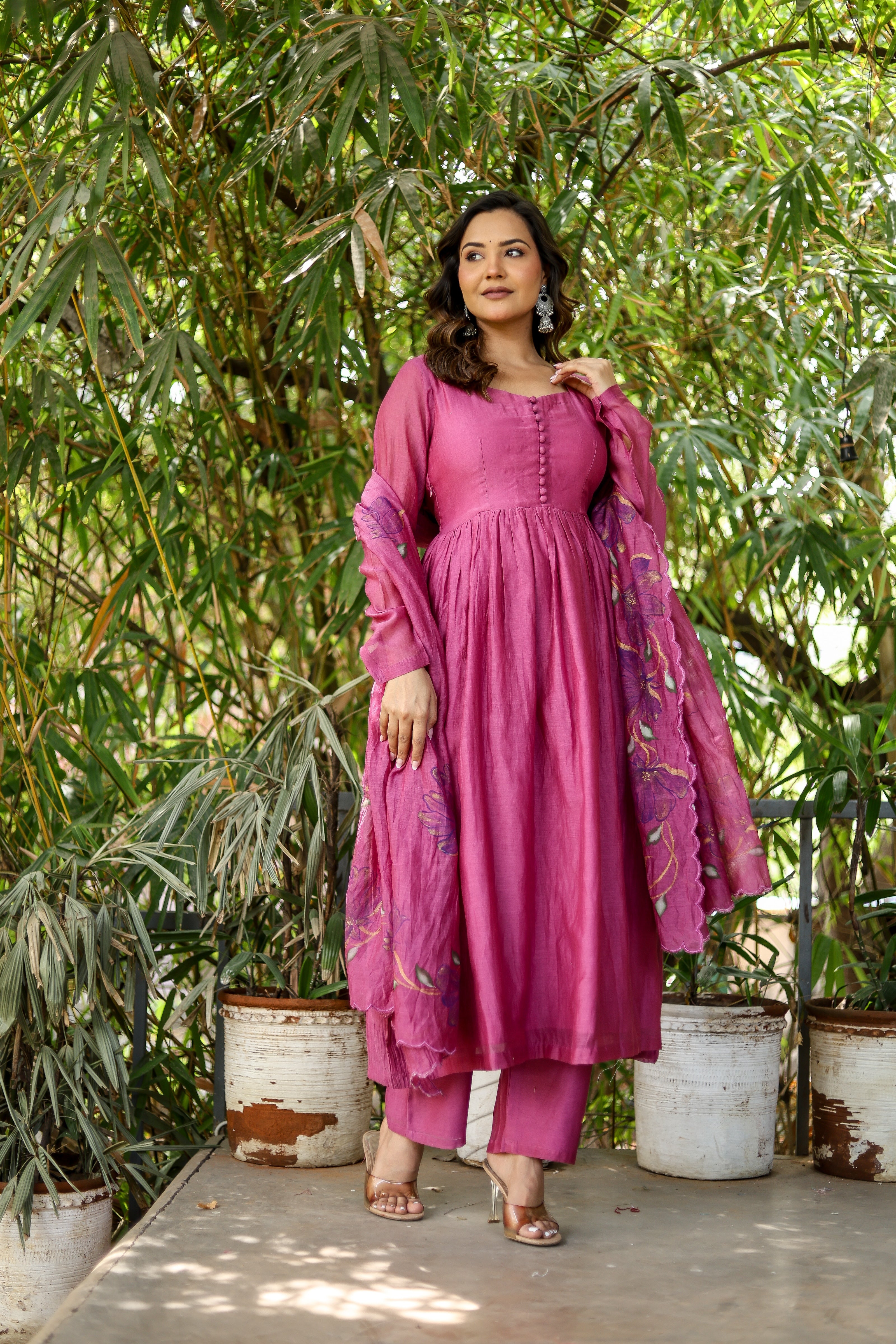 Mulberry Élan (Handpainted pure mul chanderi Anarkali)